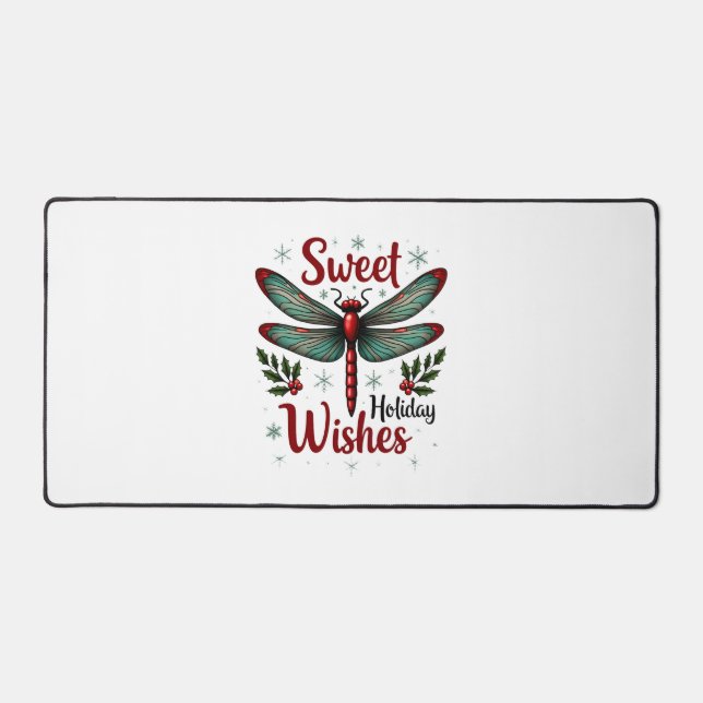 Candy Cane Wings Dragonfly Desk Mat (Front)