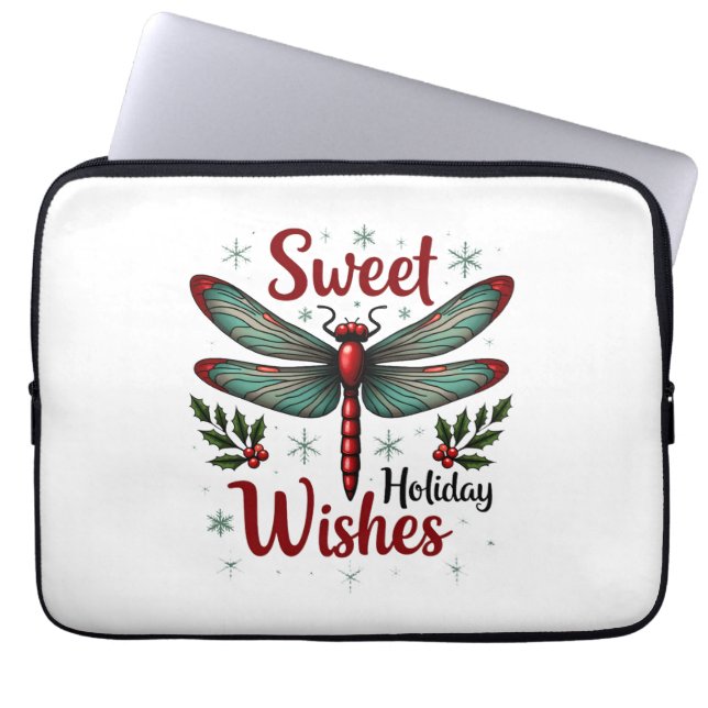 Candy Cane Wings Dragonfly Laptop Sleeve (Front)