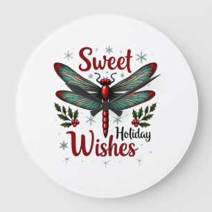 Candy Cane Wings Dragonfly Large Clock