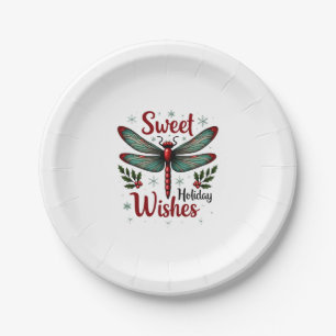 Candy Cane Wings Dragonfly Paper Plate