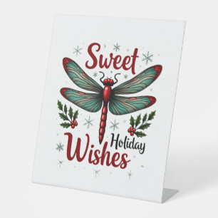Candy Cane Wings Dragonfly Pedestal Sign
