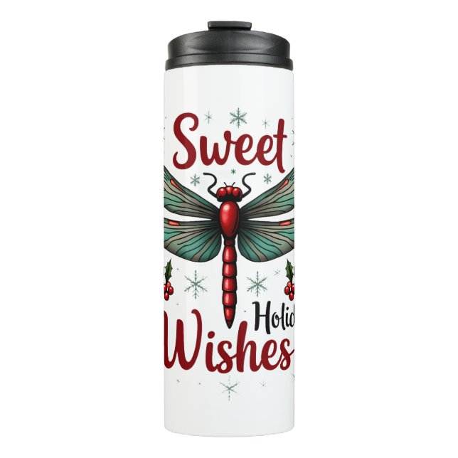 Candy Cane Wings Dragonfly Thermal Tumbler (Front)
