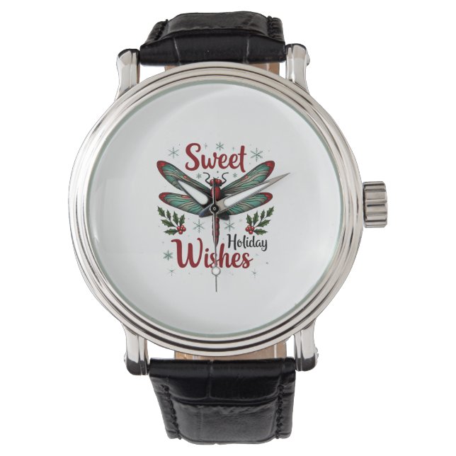Candy Cane Wings Dragonfly Watch (Front)