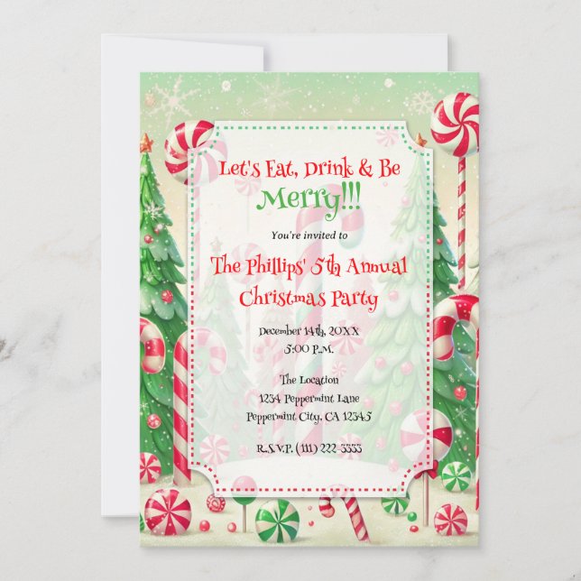 Candy Cane Winter Peppermint Forest Christmas  Invitation (Front)