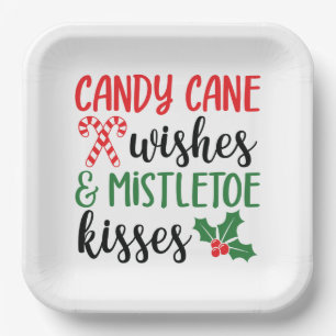 Candy Cane Wishes and Mistletoe Kisses Paper Plate
