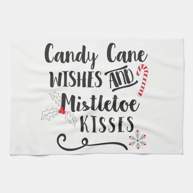 candy cane wishes and mistletoe kisses tea towel (Horizontal)