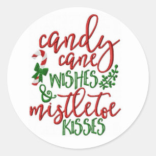 Candy Cane Wishes Christmas Classic Round Sticker
