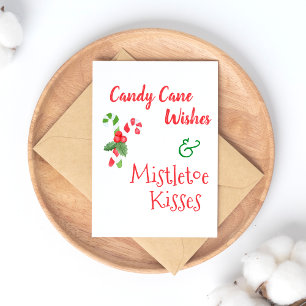 Candy Cane Wishes & Mistletoe Kisses Christmas Holiday Postcard
