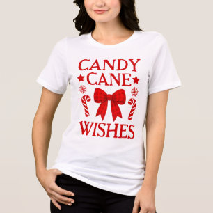 Candy Cane Wishes Red Gingham Bow Christmas Shirt