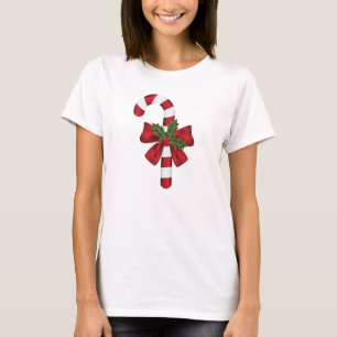 Candy Cane With A Bow And Christmas Holly T-Shirt