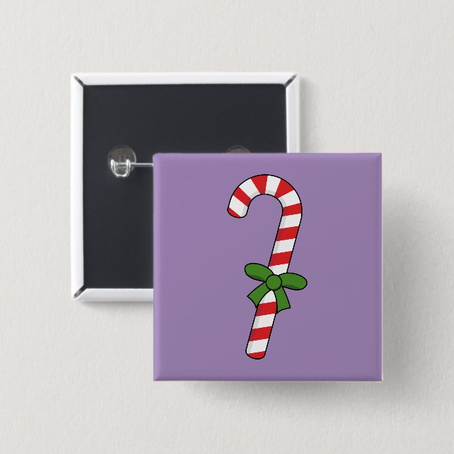 Candy Cane with Green Ribbon 15 Cm Square Badge (Front & Back)