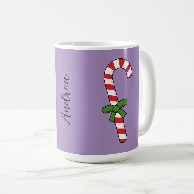 Candy Cane with Green Ribbon | Add your Name Coffee Mug (Front Right)
