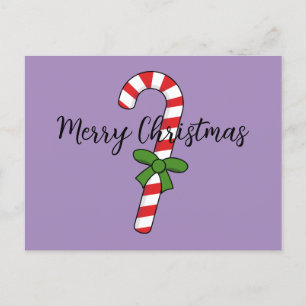 Candy Cane with Green Ribbon Add your Text Holiday Postcard