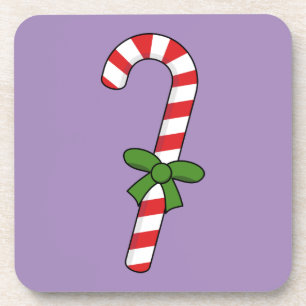 Candy Cane with Green Ribbon Coaster