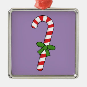 Candy Cane with Green Ribbon Metal Tree Decoration