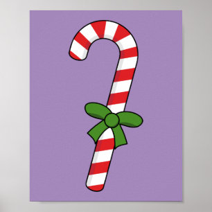 Candy Cane with Green Ribbon Poster