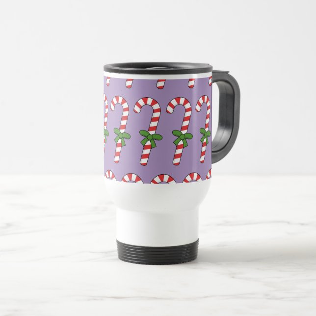 Candy Cane with Green Ribbon Travel Mug (Front Right)