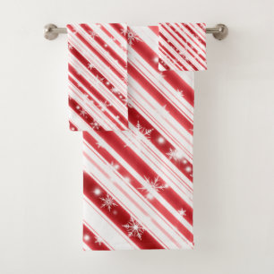 Candy cane with Stars and Snowflakes Bath Towel Set