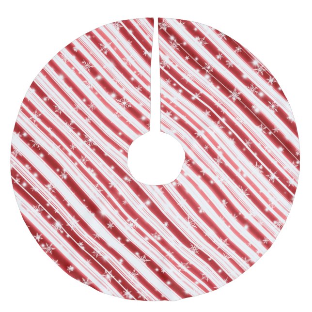 Candy cane with Stars and Snowflakes Brushed Polyester Tree Skirt (Front)
