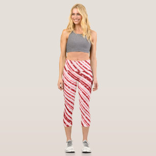 Candy cane with Stars and Snowflakes Capri Leggings