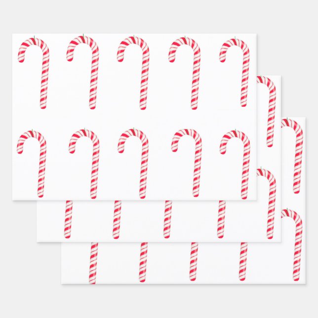 Candy Cane Wrapping Paper Flat Sheet Set of 3 (Set)