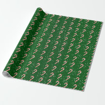 Candy Cane Wrapping Paper - Green Background 