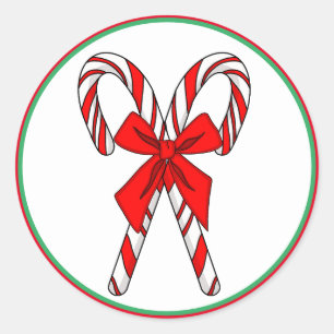 Candy Canes and Bow Christmas Classic Round Sticker