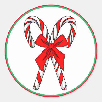 Candy Canes and Bow Christmas Classic Round Sticker