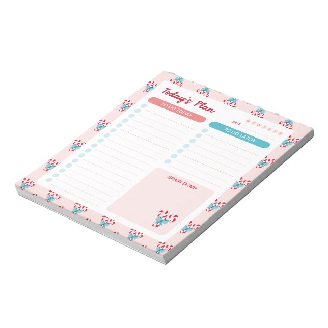 Candy Canes and Bows Daily To Do List Planner Notepad (Rotated)