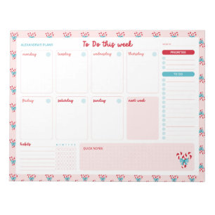 Candy Canes and Bows Weekly To Do List Planner Notepad