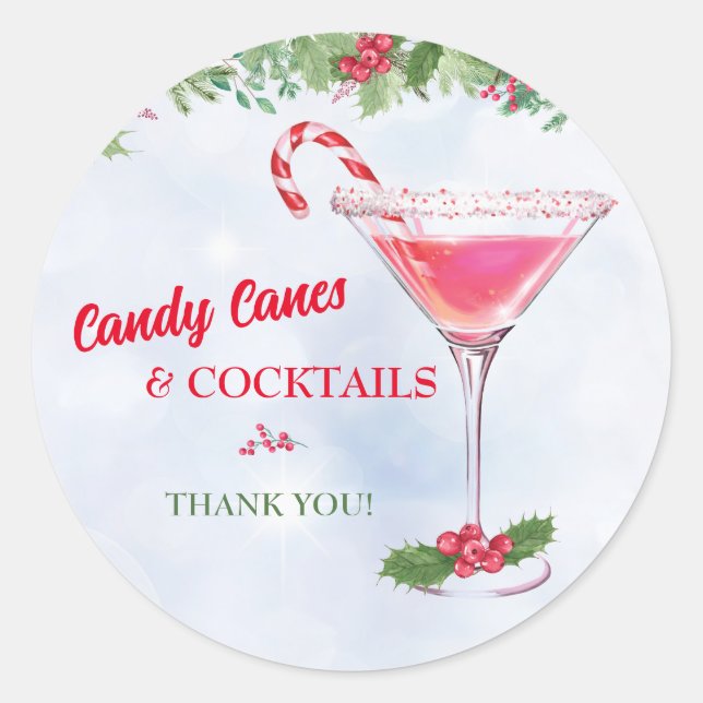 Candy Canes and Cocktails Christmas Holiday Party Classic Round Sticker (Front)