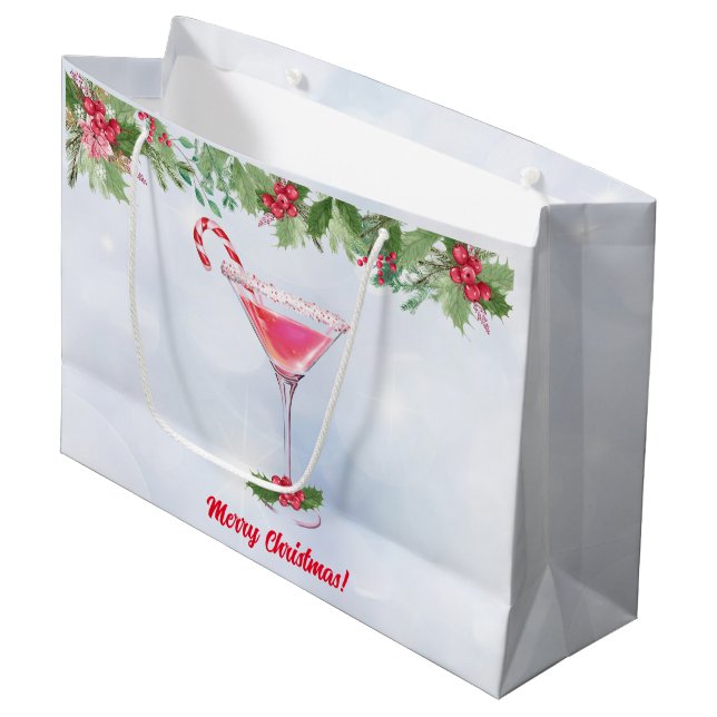 Candy Canes and Cocktails Christmas Holiday Party Large Gift Bag (Front Angled)