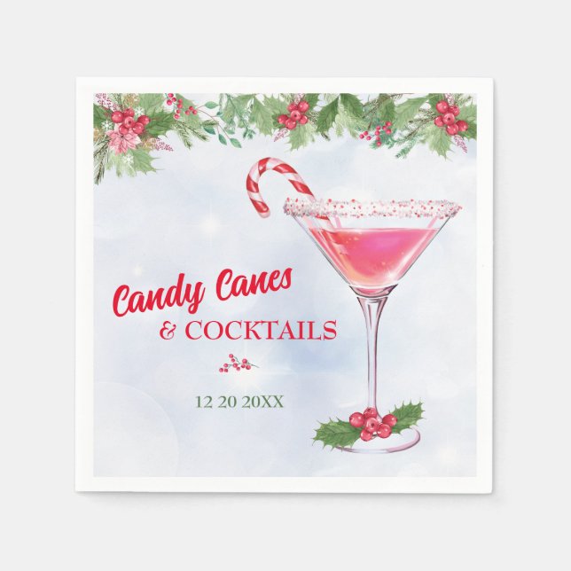 Candy Canes and Cocktails Christmas Holiday Party Napkin (Front)