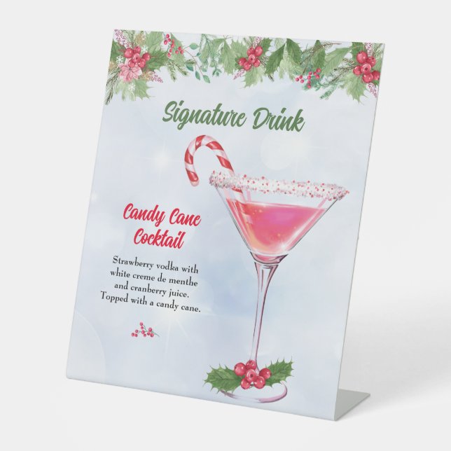 Candy Canes and Cocktails Christmas Holiday Party Pedestal Sign (Front)