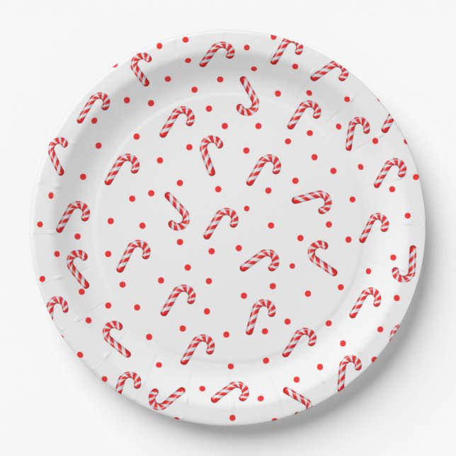 Candy Canes and Dots Paper Plates (Front)