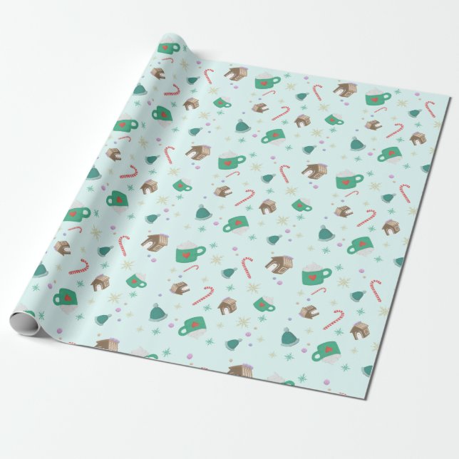 Candy Canes and Gingerbread House Wrapping Paper (Unrolled)
