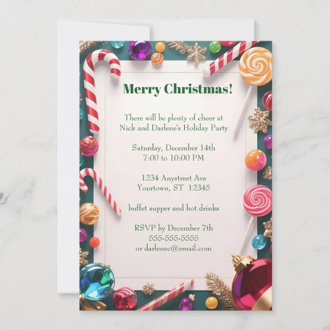 Candy Canes and Lollipops Christmas Party Invitation (Front)