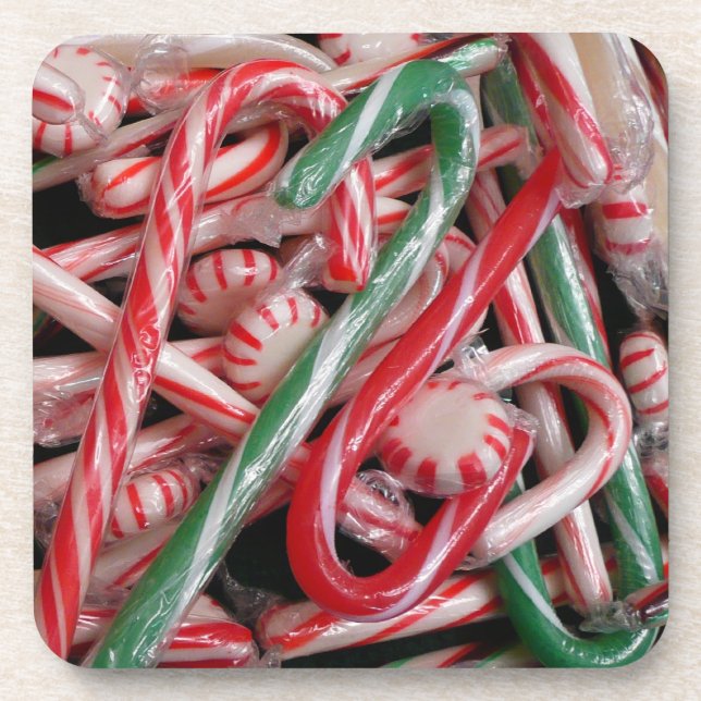 Candy Canes and Peppermints Christmas Holiday Coaster (Front)
