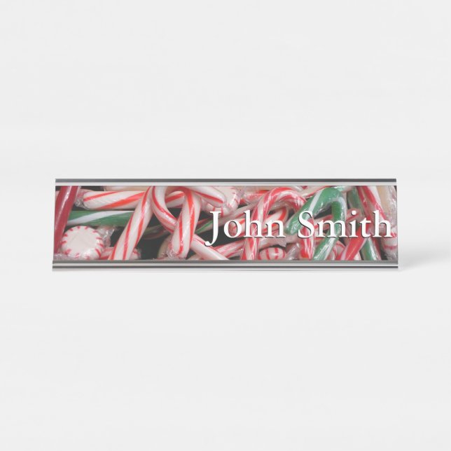 Candy Canes and Peppermints Christmas Holiday Desk Name Plate (Front)