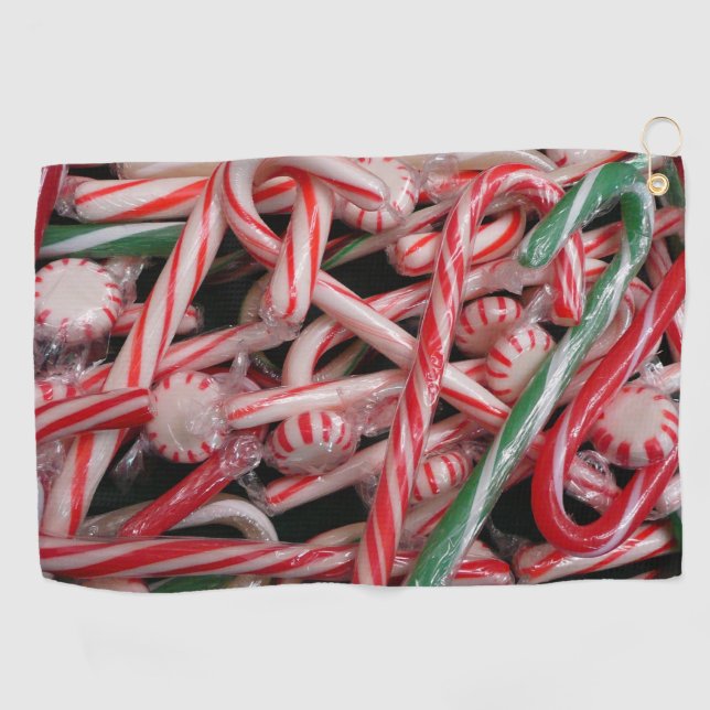 Candy Canes and Peppermints Christmas Holiday Golf Towel (Horizontal)
