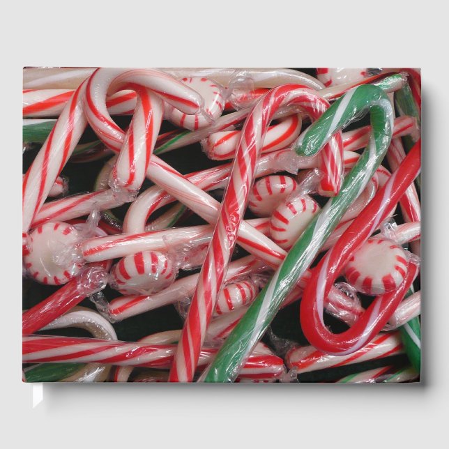 Candy Canes and Peppermints Christmas Holiday Guest Book (Front)