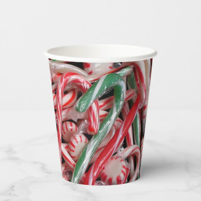 Candy Canes and Peppermints Christmas Holiday Paper Cups (Back)