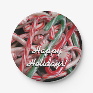 Candy Canes and Peppermints Christmas Holiday Paper Plate
