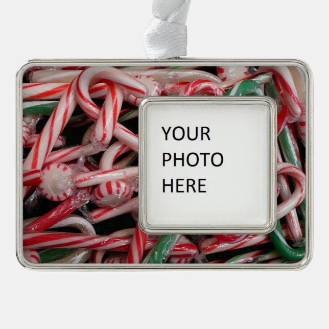 Candy Canes and Peppermints Christmas Holiday Silver Plated Framed Ornament (Front)