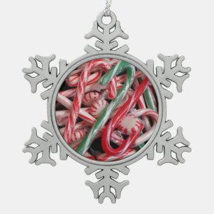 Candy Canes and Peppermints Christmas Holiday Snowflake Pewter Christmas Ornament
