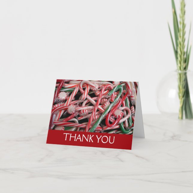 Candy Canes and Peppermints Christmas Holiday Thank You Card (Front)