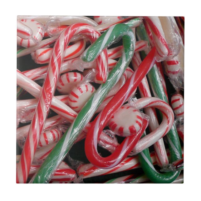 Candy Canes and Peppermints Christmas Holiday Tile (Front)