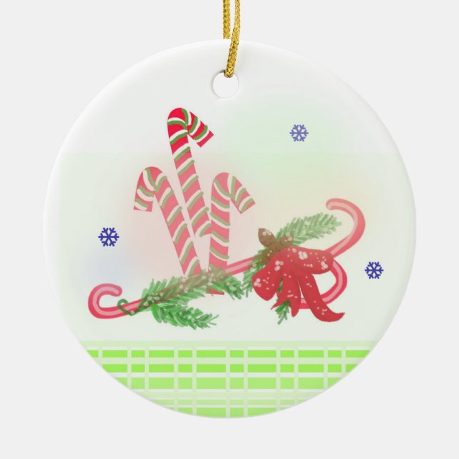 Candy Canes and Pine Boughs Ceramic Tree Decoration (Front)