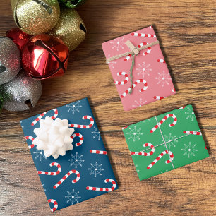 Candy Canes and Snowflakes Pattern Christmas Wrapping Paper Sheet