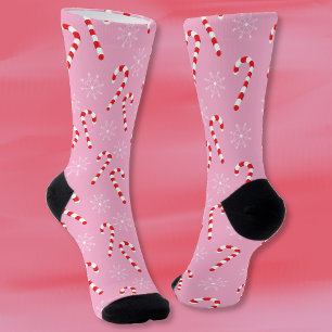 Candy Canes and Snowflakes Pink Christmas Socks